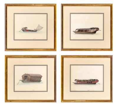 Lot 167 - China Trade School Chinese Boats Four Gouaches...