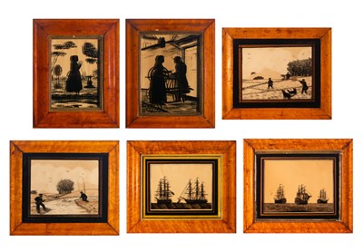 Lot 256 - Group of Reverse Glass Silhouettes Each in...