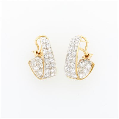 Lot 95 - Pair of Two-Color Gold and Diamond Hoop Earrings