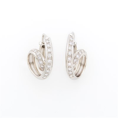 Lot 101 - Pair of White Gold and Diamond Hoop Earrings