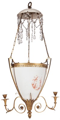 Lot 90 - Glass and Metal Three-Light Chandelier The...