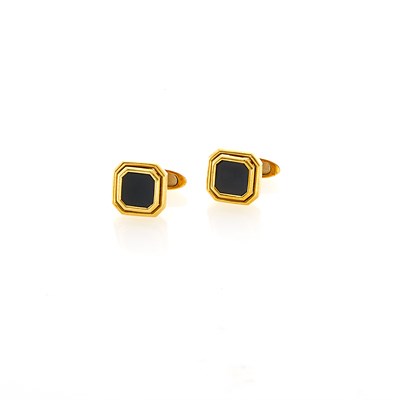 Lot 197 - Tiffany & Co. Pair of Gold and Black Onyx Cufflinks