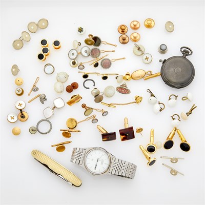 Lot 186 - Group of Gentleman's Gold, Low Karat Gold, Silver, Gold-Filled and Metal Jewelry and Accessories