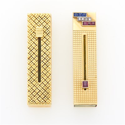 Lot 146 - Two Gold, Gem-Set and Diamond Lipstick Cases