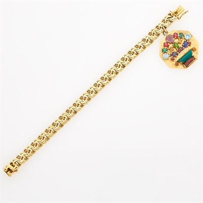 Lot 22 - Gold and Colored Stone Charm Bracelet