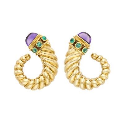 Lot 90 - David Yurman Pair of Gold and Cabochon Colored Stone Earclips