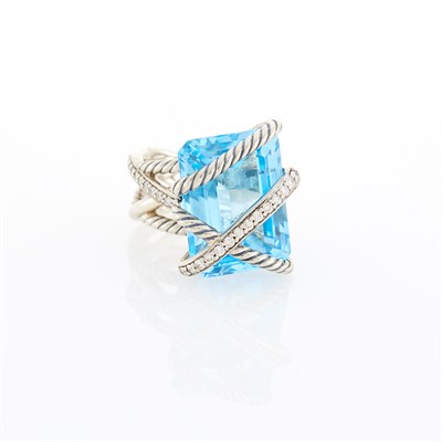 Lot 47 - David Yurman Sterling Silver, Blue Topaz and Diamond Ring