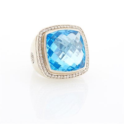 Lot 61 - David Yurman Sterling Silver, Blue Topaz and Diamond Ring