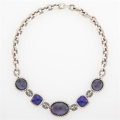 Lot 60 - David Yurman Sterling Silver, Lapis, Amethyst, Hematite and Green Sapphire Chain Necklace