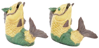 Lot 247 - A Pair of Chinese Sancai-Glazed Biscuit...