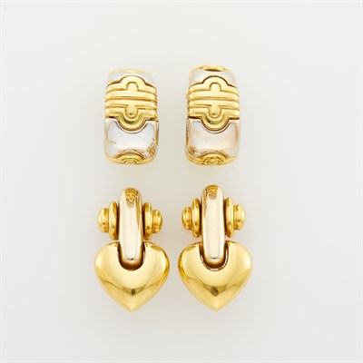 Lot 153 - Two Pairs of Two-Color Gold Earclips