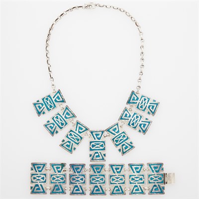 Lot 62 - Silver and Turquoise Fringe Necklace and Bracelet