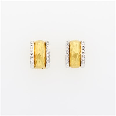 Lot 227 - Tiffany & Co. Pair of Two-Color Gold and Diamond Half-Hoop Earrings
