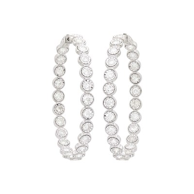 Lot 166 - Pair of White Gold and Diamond Hoop Earrings