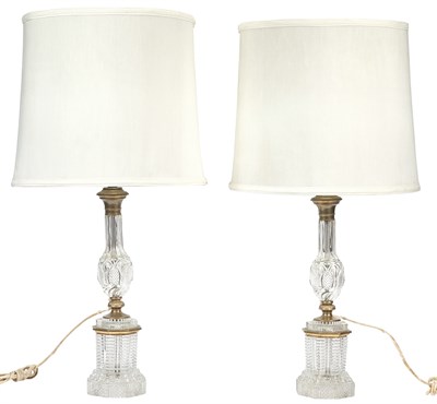 Lot 24 - Pair of Brass-Mounted Cut Glass Lamps Height...