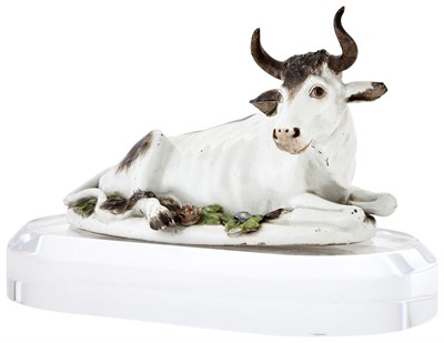 Lot 2 - Meissen Porcelain Figure of a Recumbent Bull...