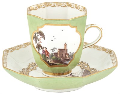 Lot 27 - Meissen Porcelain Lime Green Ground Octagonal...
