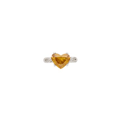 Lot 135 - White Gold, Fancy Colored Diamond and Diamond Ring