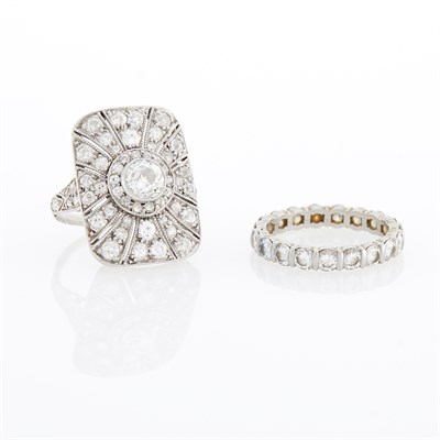 Lot 132 - Platinum and Diamond Ring and Band Ring