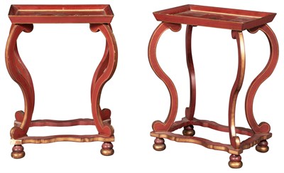 Lot 254 - Pair of Red-Japanned and Parcel-Gilt Side...