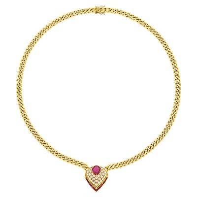 Lot 82 - Bulgari Gold, Ruby and Diamond Curb Link Necklace