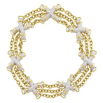 Lot 89 - Tiffany & Co., Schlumberger Triple Strand Gold, Platinum and Diamond Necklace