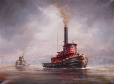 Lot 45 - Melvin Miller American, b. 1937 Tugboat...