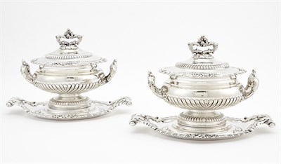 Lot 208 - Pair of George III Sheffield Plate Sauce...