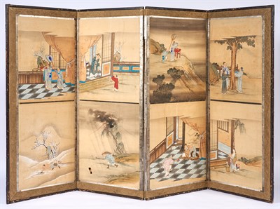 Lot 166 - Japanese Four-Panel Folding Screen Painted...