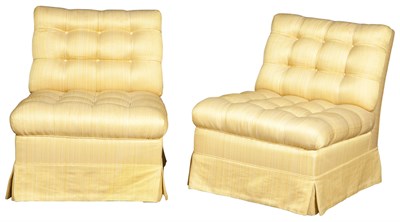 Lot 15 - Pair of Yellow Upholstered Button-Tufted...