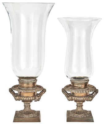 Lot 9 - Assembled Pair of Bronze and Glass Hurricane...