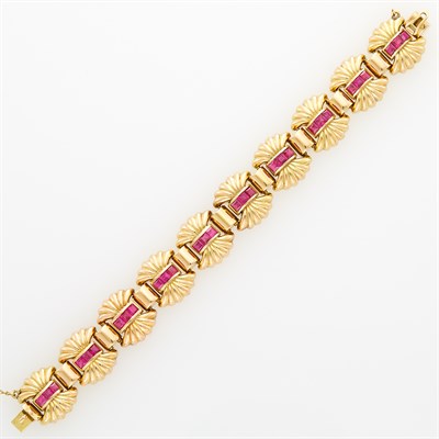 Lot 57 - Rose Gold and Synthetic Ruby Link Bracelet
