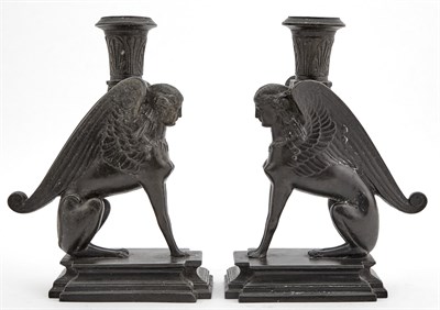 Lot 672 - Pair of Patinated Bronze Sphinx-Form...