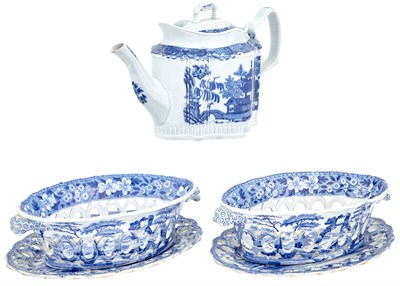 Lot 217 - Pair of Spode Blue and White Pottery Pierced...