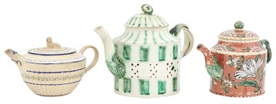 Lot 117 - Two English Creamware Teapots; Together with...