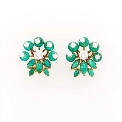 Lot 120 - Pair of Gold, Emerald and Diamond Earclips