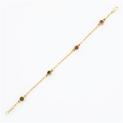 Lot 4 - Bulgari Gold, Cabochon Peridot, Tourmaline and Pink Tourmaline Chain Bracelet