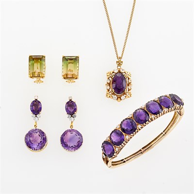 Lot 199 - Group of Amethyst, Bi-Color Tourmaline and Diamond and Simulated Diamond Jewelry
