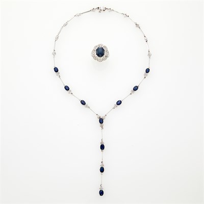 Lot 119 - White Gold, Sapphire and Diamond Necklace and Synthetic Star Sapphire and Diamond Ring