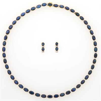 Lot 22 - Two-Color Gold Sapphire and Diamond Necklace and Pair of Earrings