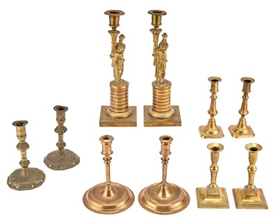 Lot 268 - Group of Brass and Bronze Candlesticks...