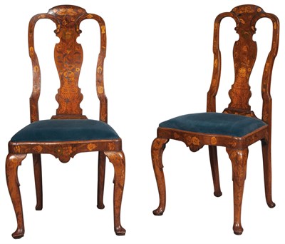 Lot 232 - Pair of Dutch Rococo Walnut and Marquetry Side...