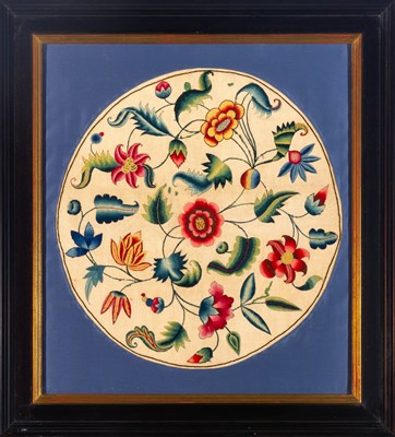 Lot 239 - Crewel-Embroidered Roundel English, circa 1760...