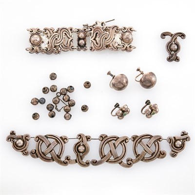 Lot 185 - William Spratling Silver Link Bracelet, Two Pairs of Earclips and Necklace
