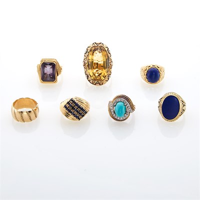 Lot 163 - Seven Gold, Gem-Set and Simulated Stone Rings