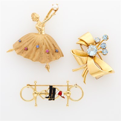 Lot 171 - Three Gold and Gem-Set Brooches