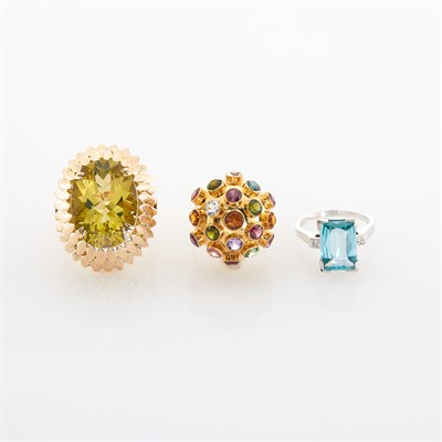 Lot 33 - Three Tricolor Gold, Paste and Gem-Set Rings