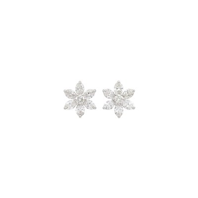 Lot 159 - Pair of Platinum and Diamond Floret Earrings