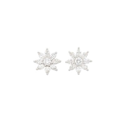 Lot 40 - Pair of Platinum and Diamond Floret Earrings