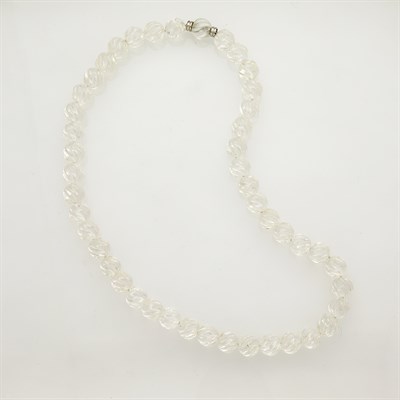 Lot 125 - Fluted Rock Crystal Bead and White Gold Necklace